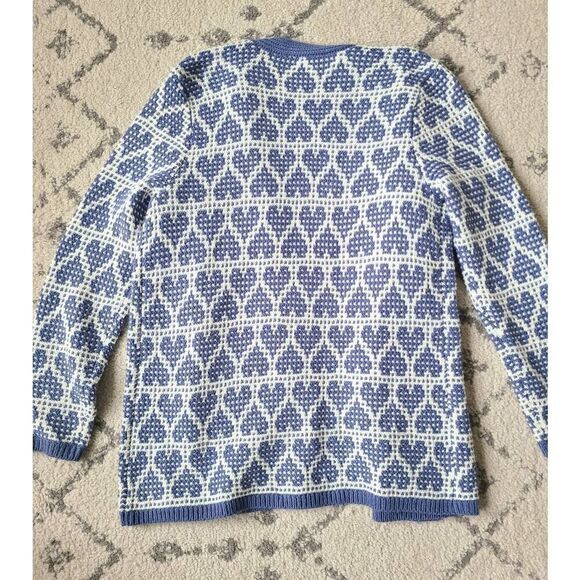 Coldwater Creek Cardigan Sweater Womens PS Blue Knit Heart Pattern Open Front - Picture 6 of 6